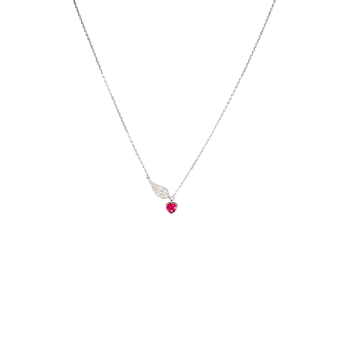 Collana Donna Re Mida Argento 925 Ala Zirconi Bianchi Cuore Zircone Rosso C018