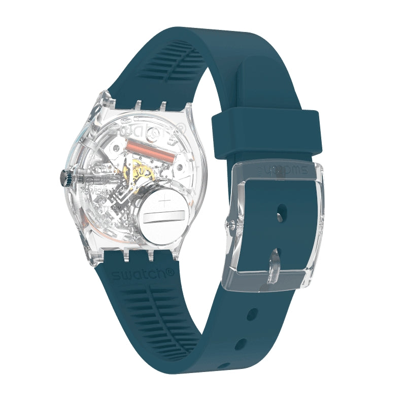 Orologio Uomo Bambino Swatch Quarzo Solo Tempo Numeri Blu Petrolio GE721