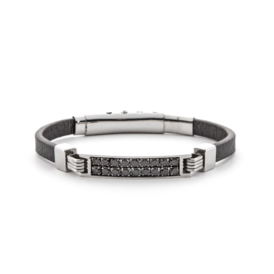 Bracciale Uomo 4US Cesare Paciotti Acciaio Pelle Semirigido Zirconi Neri 4UBR6212