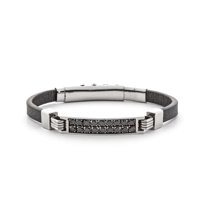 Bracciale Uomo 4US Cesare Paciotti Acciaio Pelle Semirigido Zirconi Neri 4UBR6212