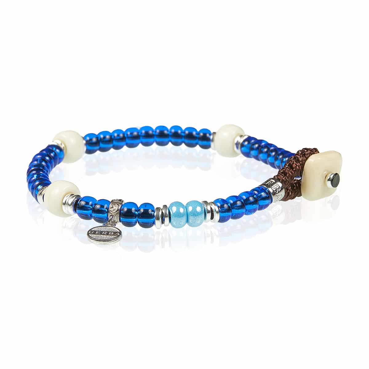 Bracciale Unisex Gerba Argento 925 Pietre Naturali Murrina Blu Murano Bianco BM03