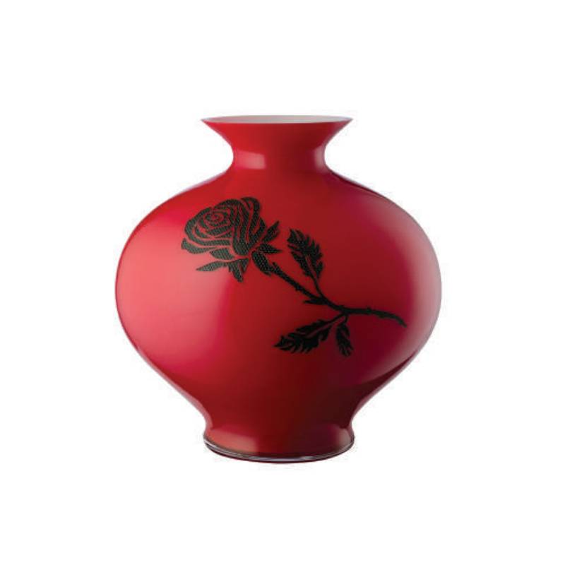 Vaso Onlylux Vetro Garden 30 cm Rosso Fiore Rosa Nera OL03108