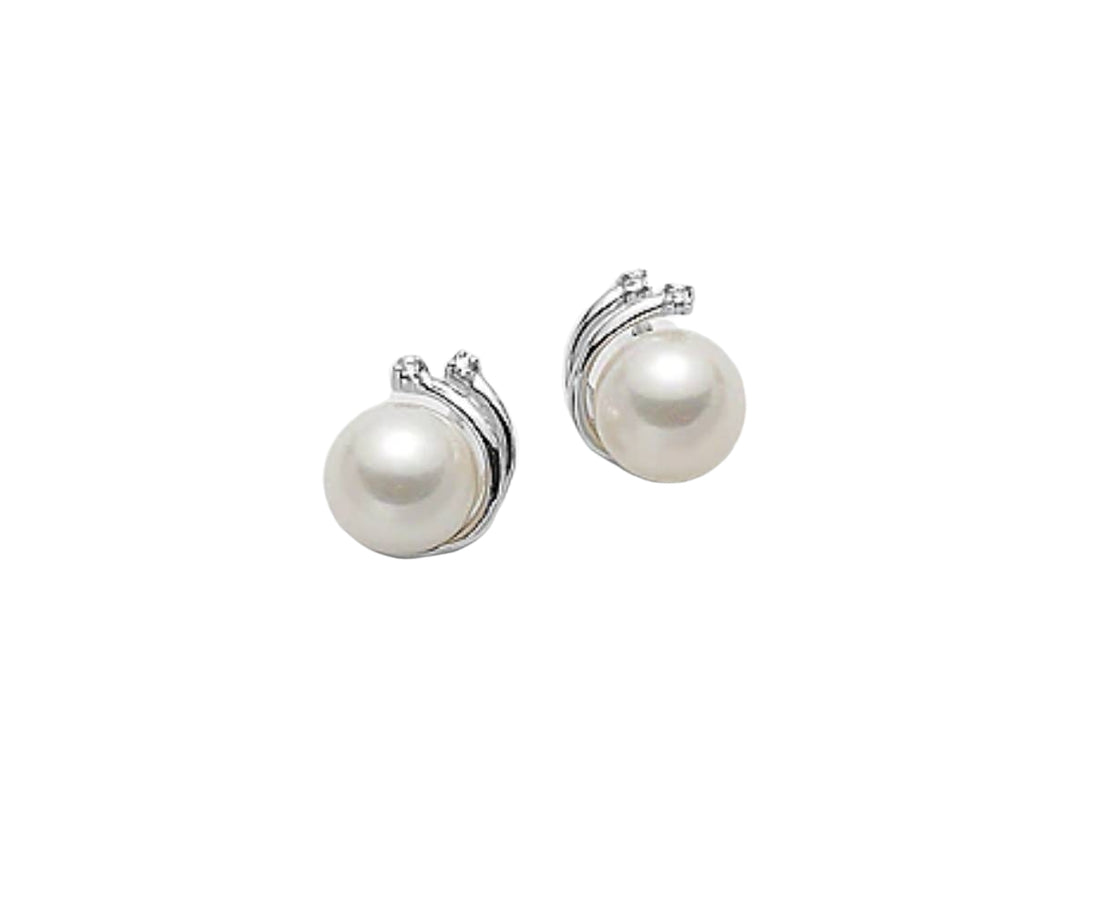 Orecchini Donna Mikiko Oro 9 Kt Perla 7-7,5 mm con diamante