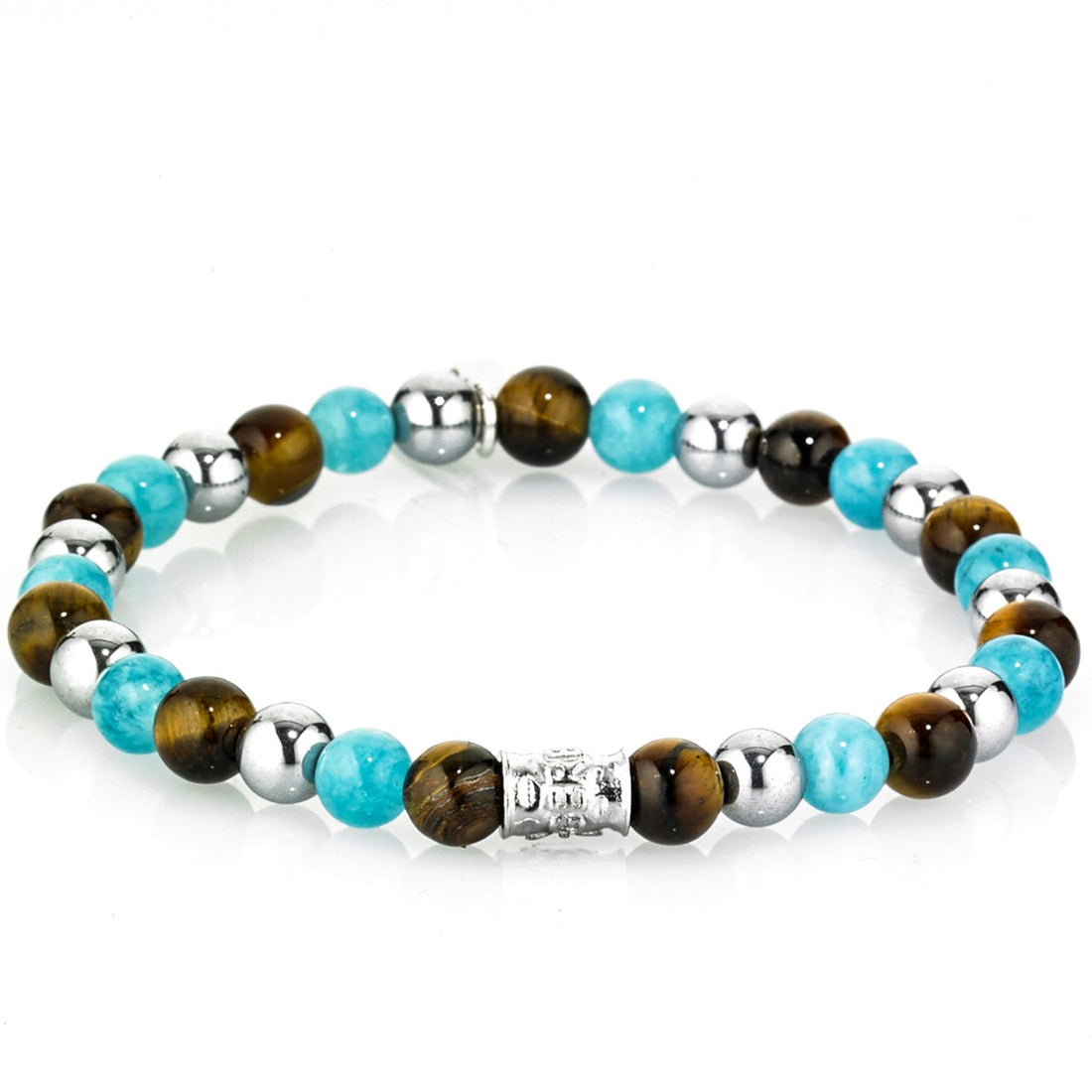 Bracciale Unisex Gerba Argento 925 Elastico Pietre Occhio di Tigre Ematite COD.304