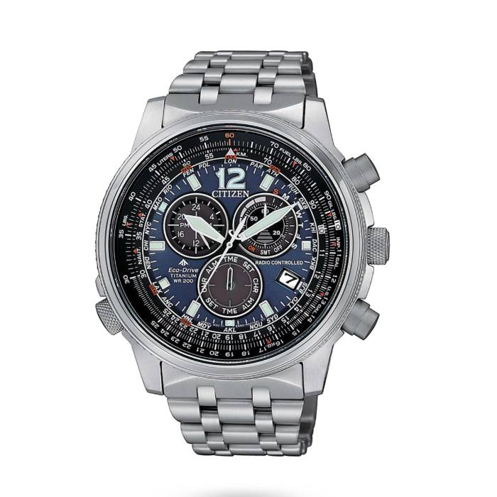 Orologio Uomo Citizen Crono Pilot Super Titanio Blu Eco Drive CB5850-80L