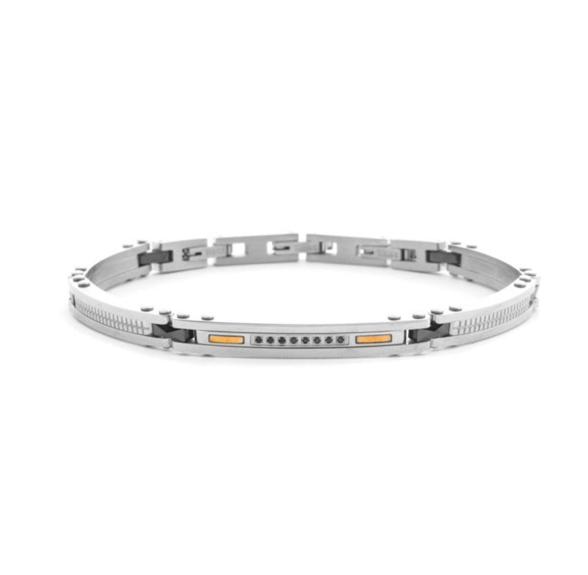 Bracciale Uomo 4US Cesare Paciotti Acciaio e ceramica Dettaglio Oro 18kt Spinelli Neri 4UBR8277