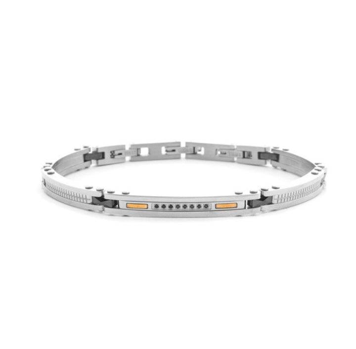 Bracciale Uomo 4US Cesare Paciotti Acciaio e ceramica Dettaglio Oro 18kt Spinelli Neri 4UBR8277