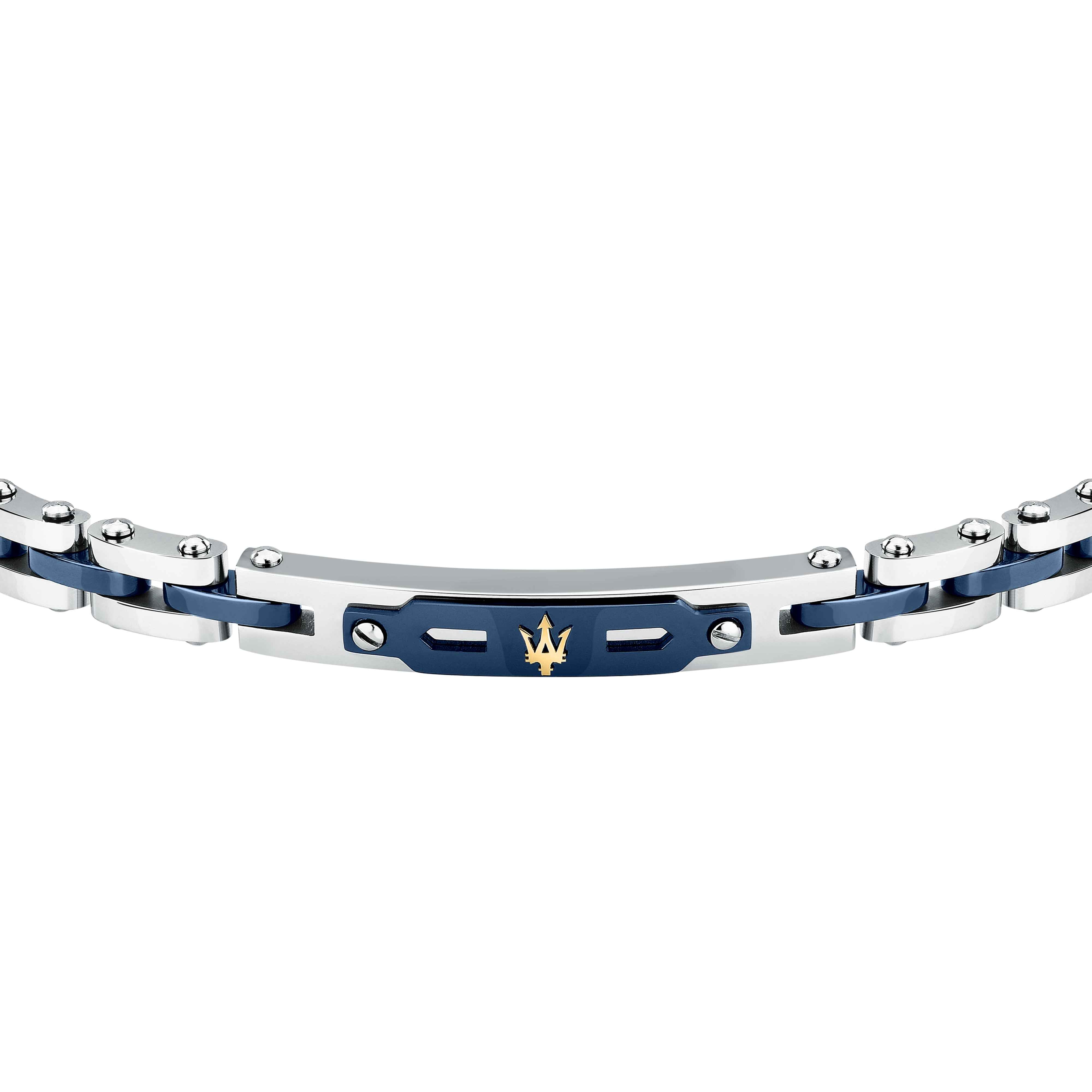 Bracciale Uomo Maserati Ceramica Blu Logo Tridente Oro 18 KT Acciaio JM424AXU10