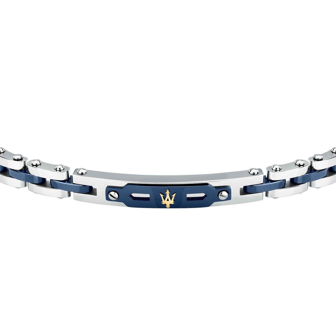 Bracciale Uomo Maserati Ceramica Blu Logo Tridente Oro 18 KT Acciaio JM424AXU10