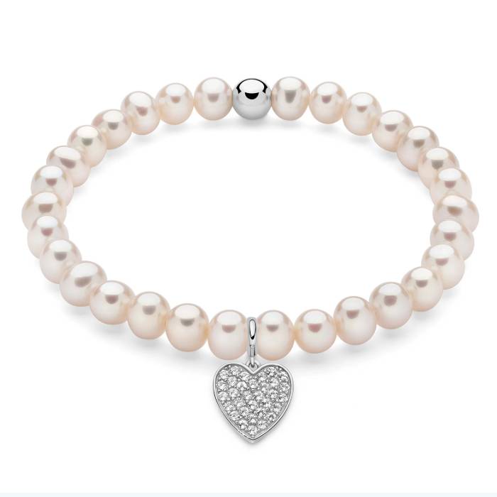 Bracciale Donna Miluna Perle Elastico Cuore Argento Topazi PBR3587