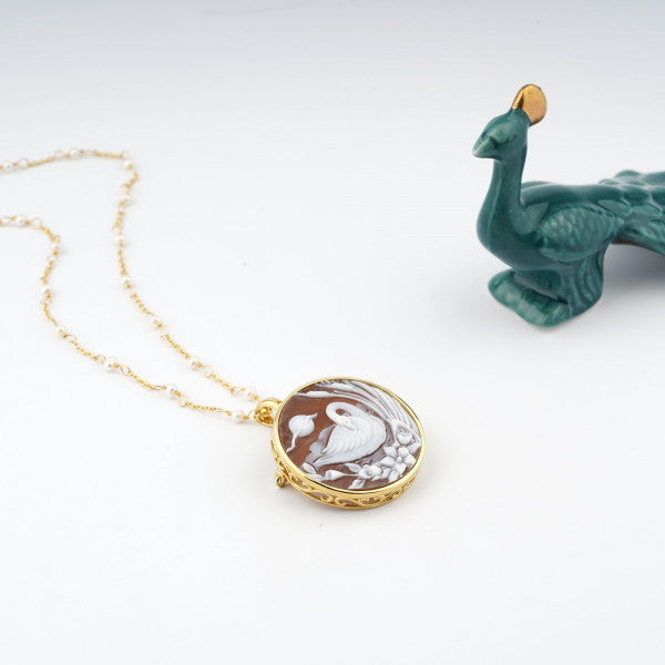 Ciondolo Spilla Donna Cameo Italiano Argento Dorato 925 Cigno S201-G