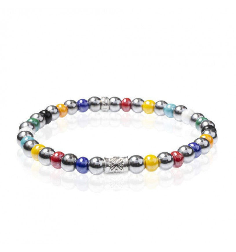 Bracciale Unisex Gerba Argento 925 Elastico Pietra Ematite Multicolore COD.626