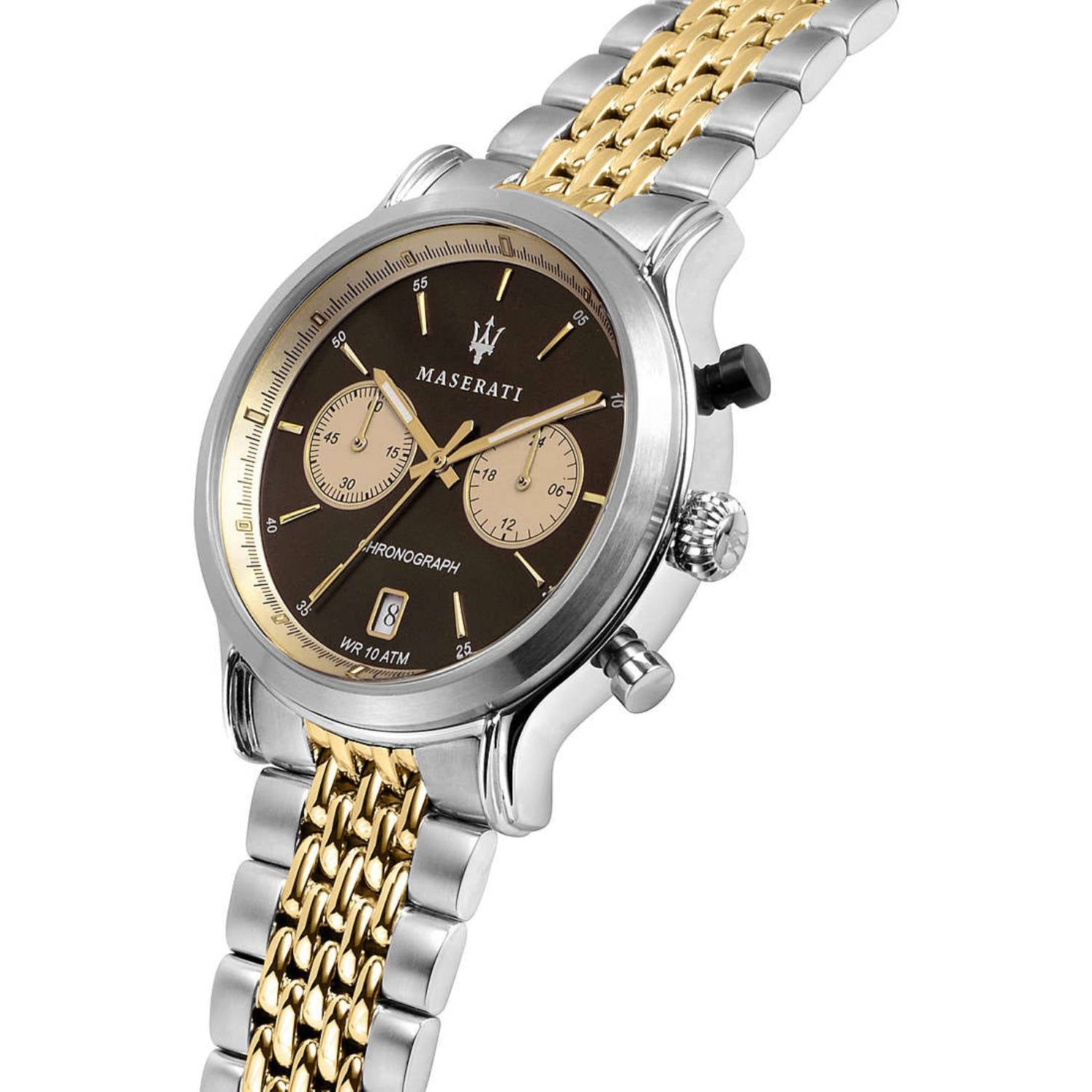 Orologio Uomo Acciaio Maserati Cronografo Legend Data Dorato Marrone R8873638003