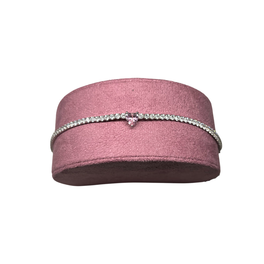 Bracciale Donna Re Mida Tennis Argento 925 Zirconi Cuore Rosa Br Djv 22