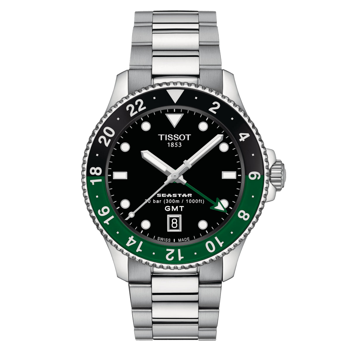 Orologio Uomo Tissot Seastar GMT Nero Verde Acciaio Data Quarzo T1208521105100