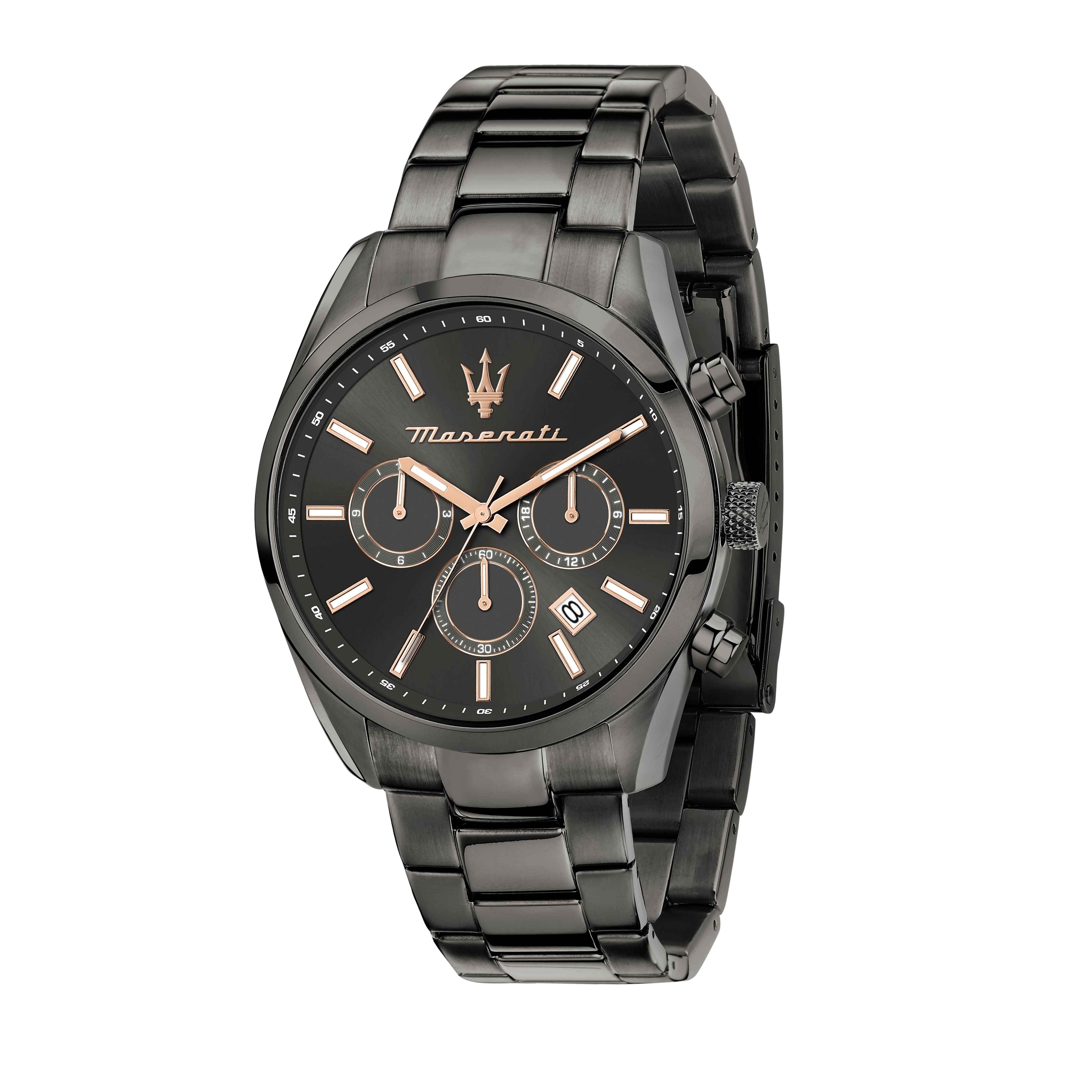 Orologio Uomo Maserati Acciaio Nero Lucido Quarzo Cronografo Data Rosè R8853151001