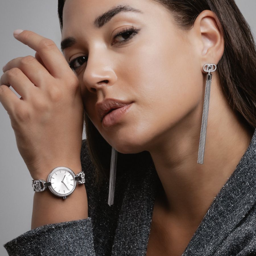 Orecchini Donna Liu Jo Acciaio Lucido Catena Logo Zirconi LJ2650