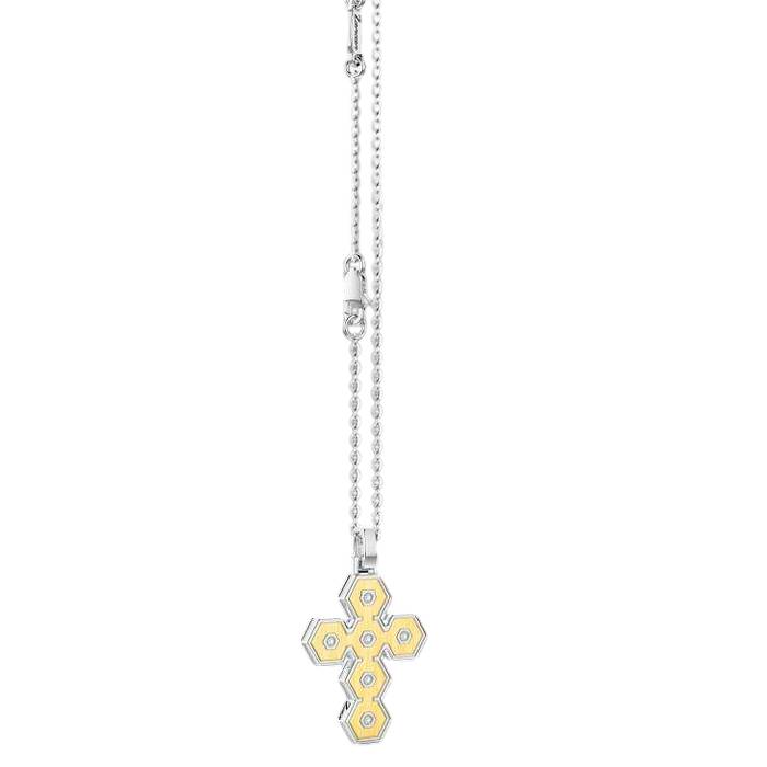 Collana Uomo Zancan Alpha Diamond Argento 925 Croce Oro Diamanti Bianchi ESC284G