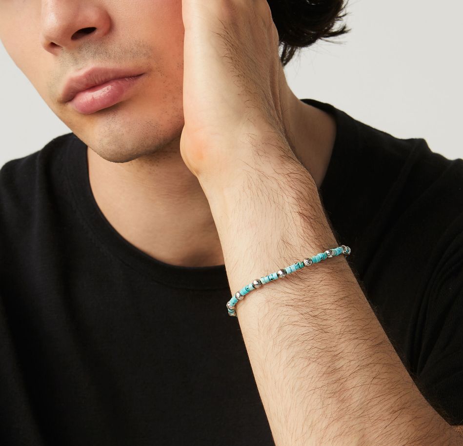 Bracciale Uomo Giovanni Raspini Argento 925 Tango Biglie Howlite Turchese 11362L