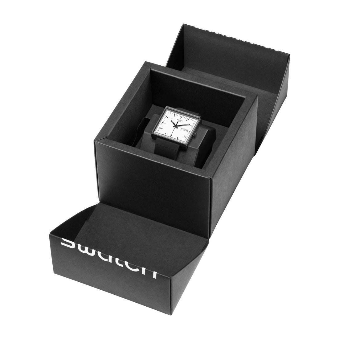 Orologio Unisex Swatch What IF Cassa Quadrata Nero Quarzo Doppia Data SO34B700