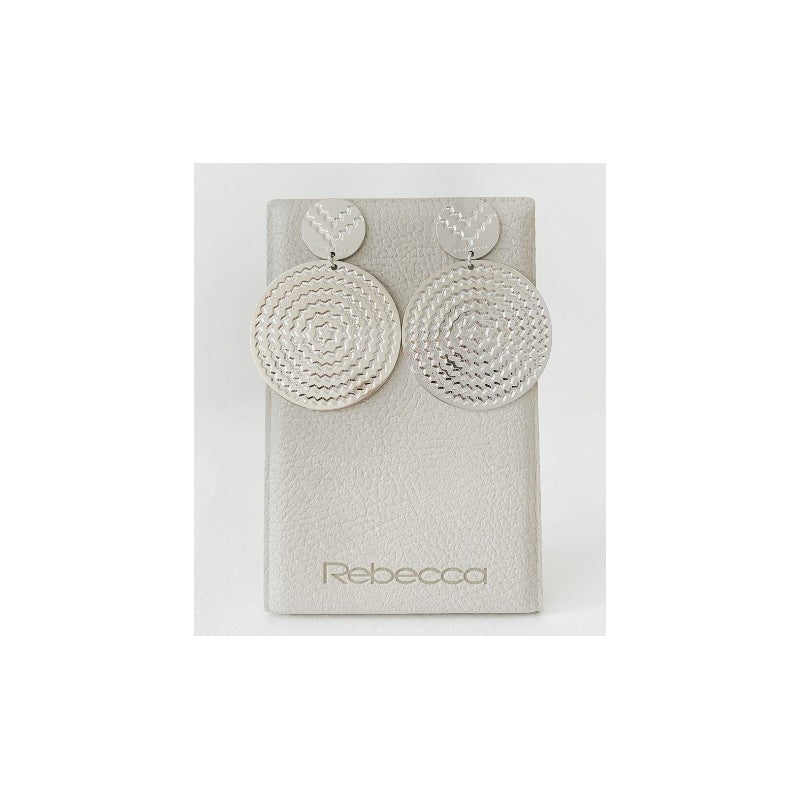 Orecchino Donna Rebecca Bronzo Bianco Cerchio Pendente Trama Sole