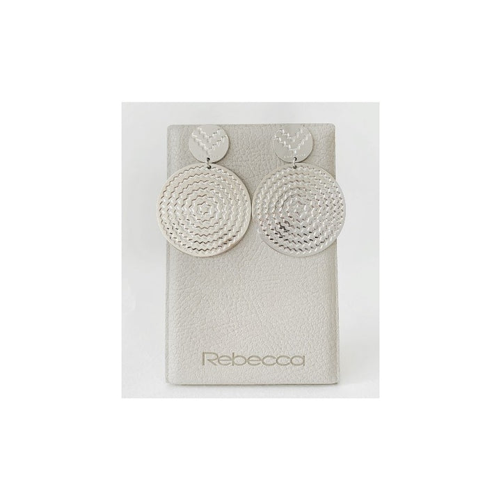 Orecchino Donna Rebecca Bronzo Bianco Cerchio Pendente Trama Sole