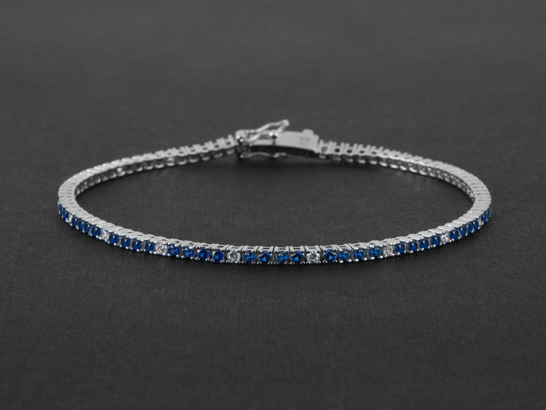 Bracciale Uomo Cesare Paciotti Tennis Argento 925 Zirconi Bianchi Blu JPBR2473B/19