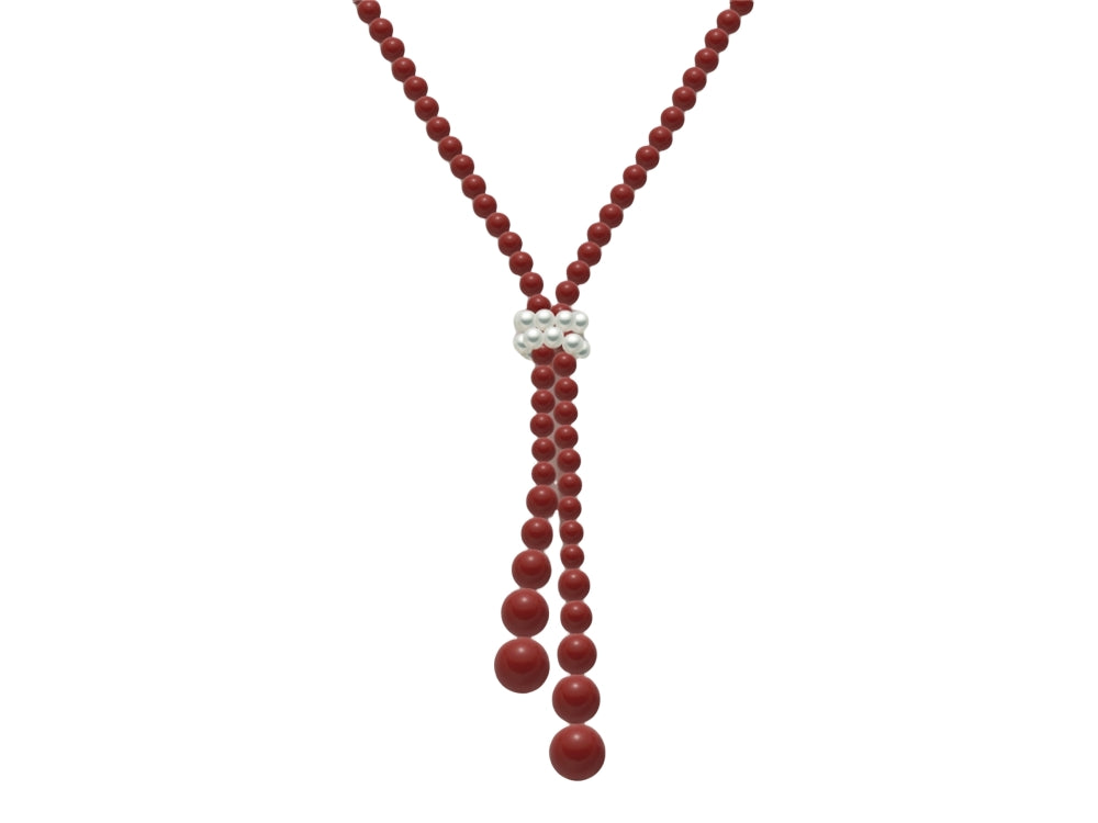 Collana Lunga Donna Miluna Argento 925 Perle E Pasta Di Corallo Rosso CLD3658