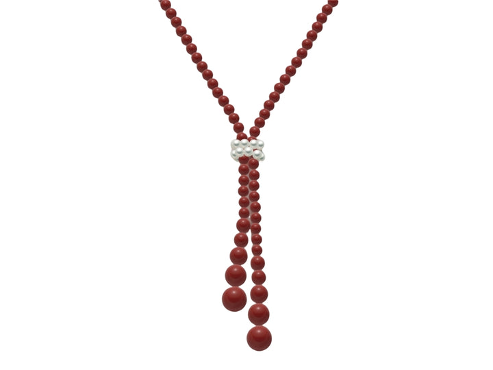 Collana Lunga Donna Miluna Argento 925 Perle E Pasta Di Corallo Rosso CLD3658