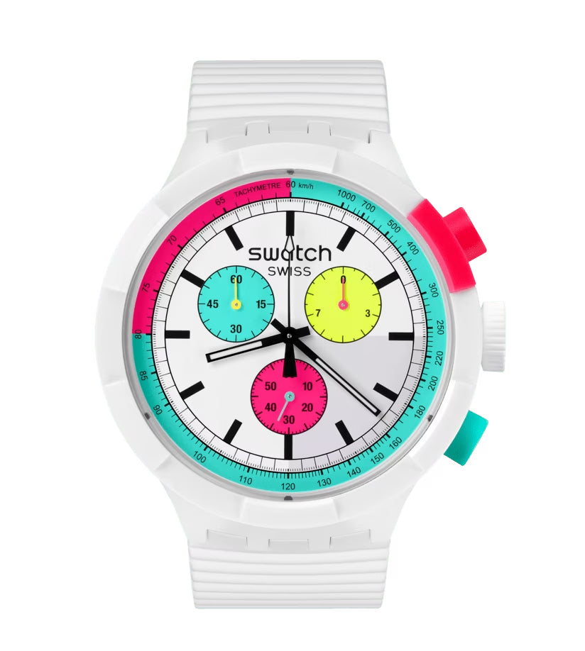 Orologio Unisex Swatch The Purity Of Neon Quarzo Cronografo Multicolore SB06W100