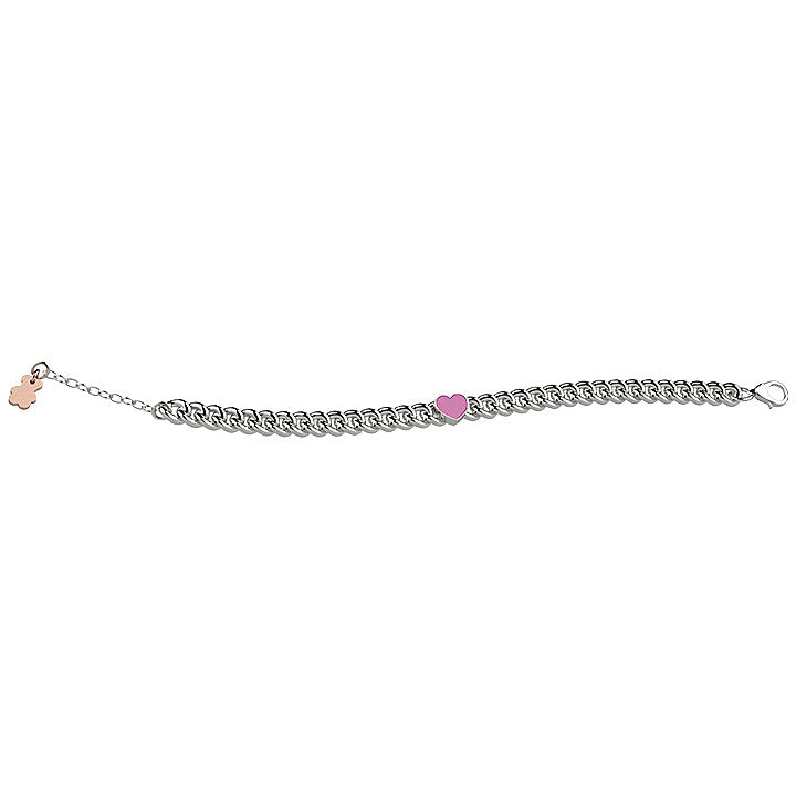 Bracciale Bambina Nanàn Argento 925 Catena Cuore Smaltato Rosa Centrale NAN0352