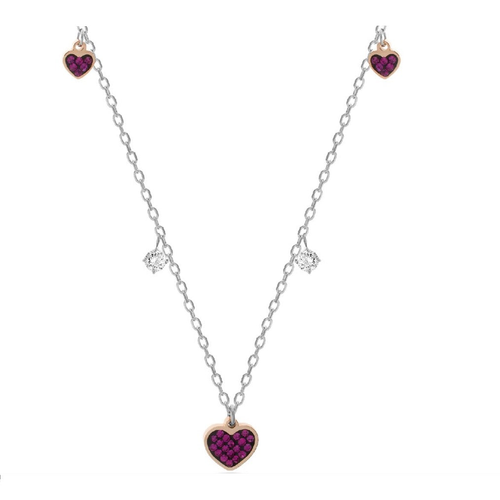 Collana Donna Liu Jo Acciaio Catena Maglia Rollò con cuori zirconati colorati  rossi LJ2325