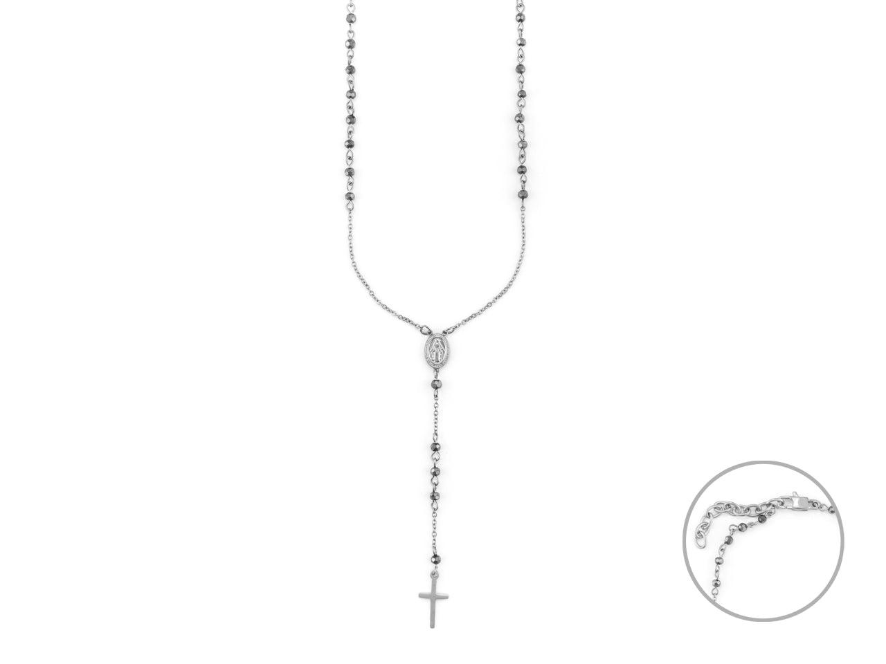 Collana Uomo 4US Cesare Paciotti Rosario Acciaio Biglie Nere 4UCL7351