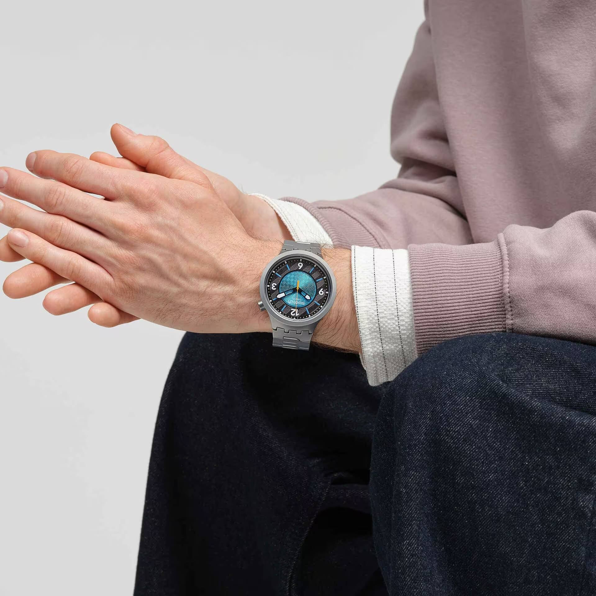 Orologio Unisex Swatch Acciaio Big Bold Frostbloom Azzurro Nero SB07S116G