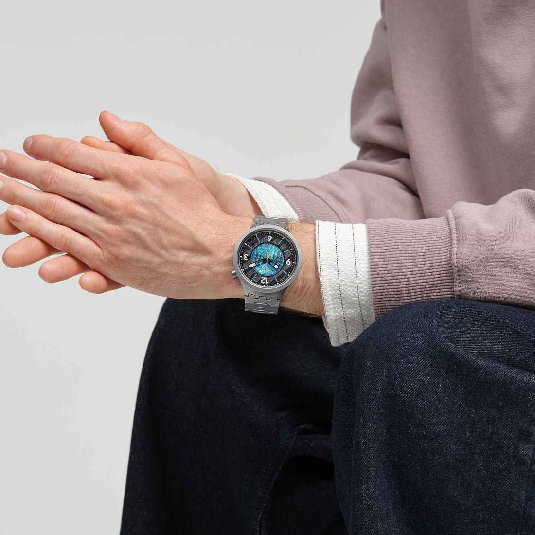 Orologio Unisex Swatch Acciaio Big Bold Frostbloom Azzurro Nero SB07S116G