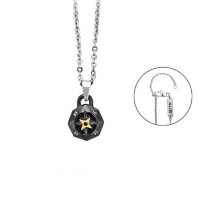 Collana Uomo 4US Cesare Paciotti Acciaio Nero Rosa Dei Venti Oro 18 Kt 4UCL8803