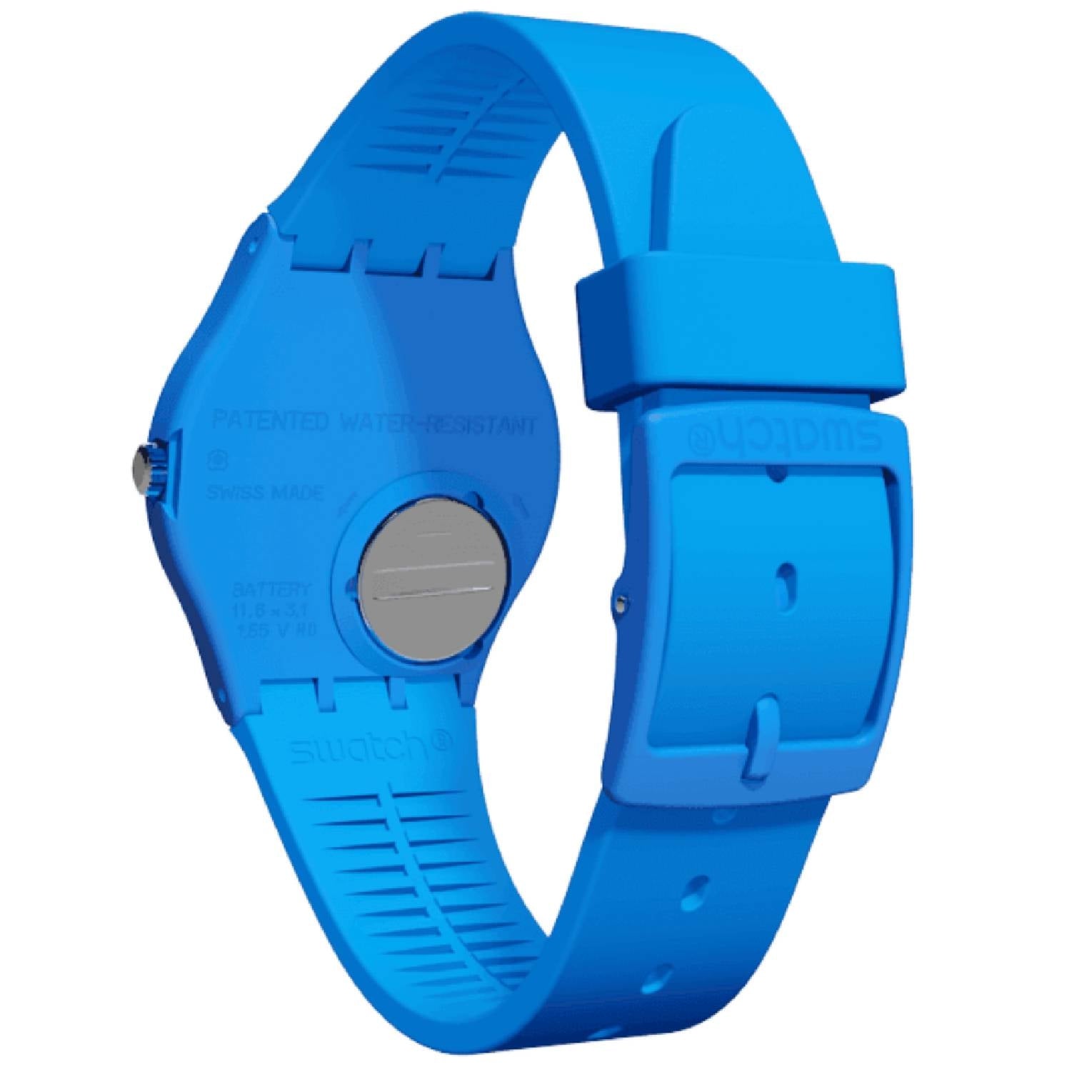 Orologio Donna Gomma Resina Swatch Quarzo Solo Tempo Blu Fiori Data GN412