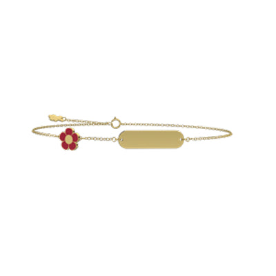 Bracciale Bambina Nanan Oro 9 KT Personalizzabile Fiore Rosso NGLD0100