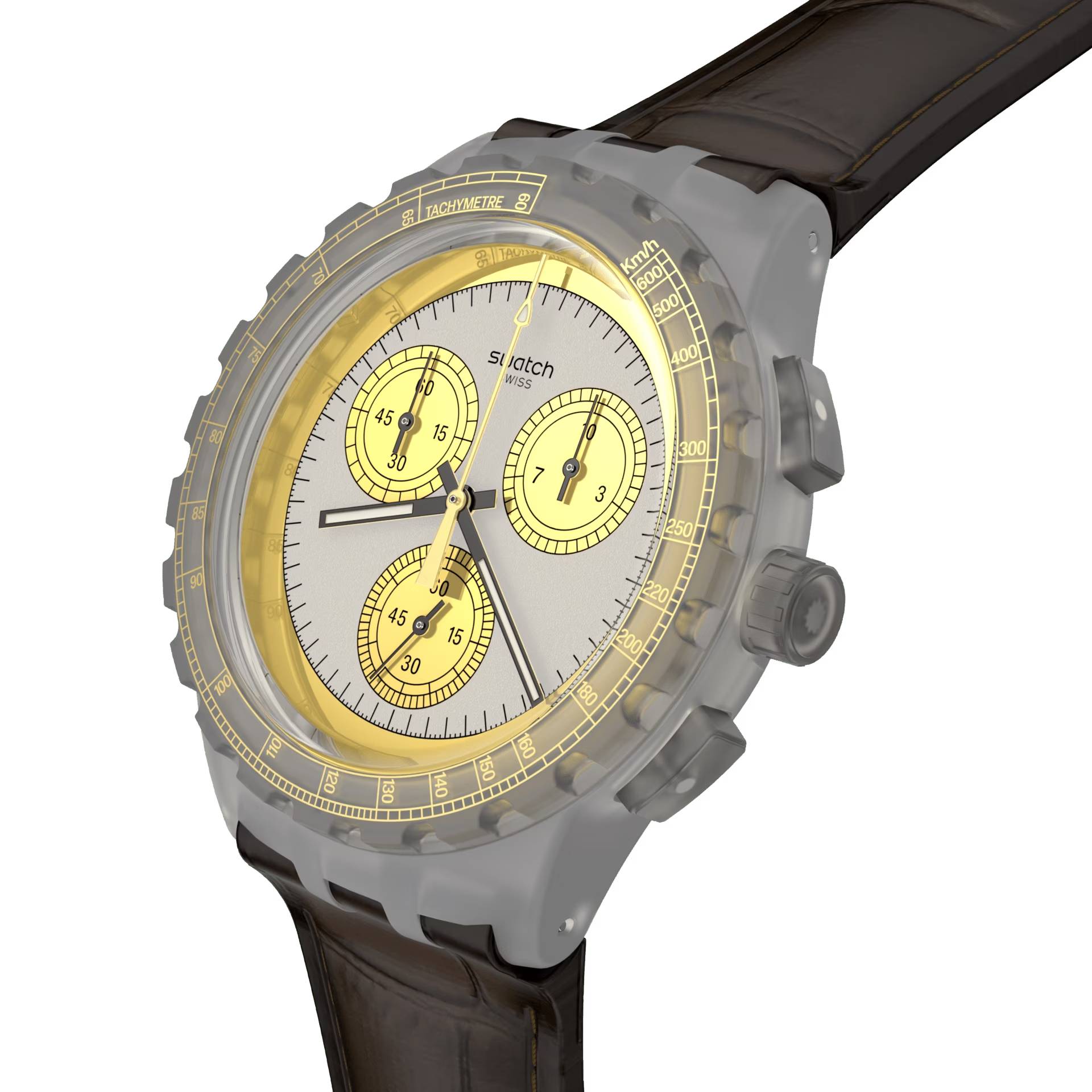 Orologio Unisex Swatch Golden Radiance Grigio Oro Quarzo Cronografo Data SUSM100