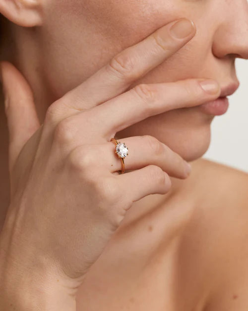 Anello Donna PDPaola Argento Dorato 925 Zircone Bianco Solitario AN01-A12-14