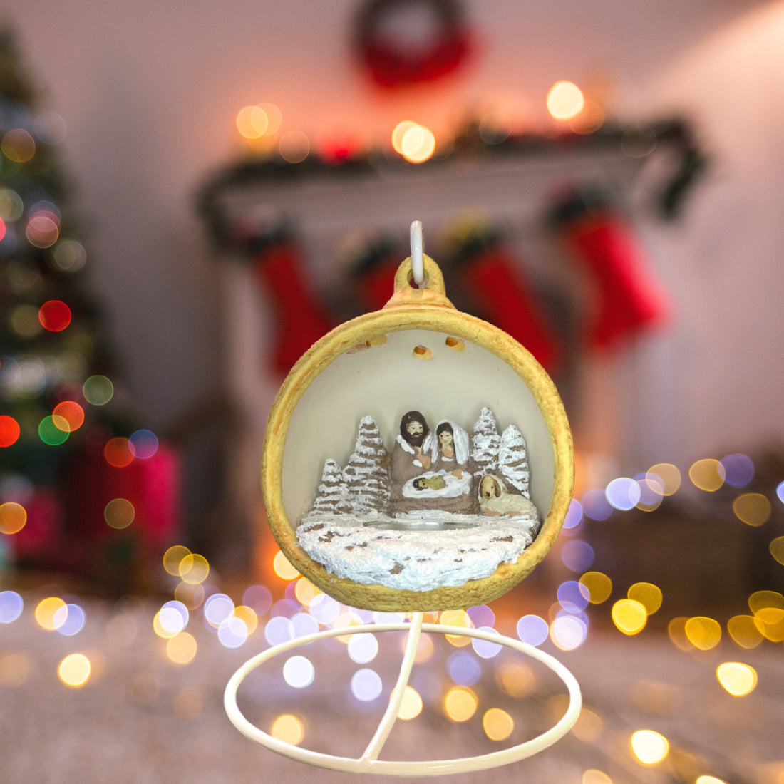 Sfera Di Natale Con Natività Ceramex 12 cm Oro 3090.3