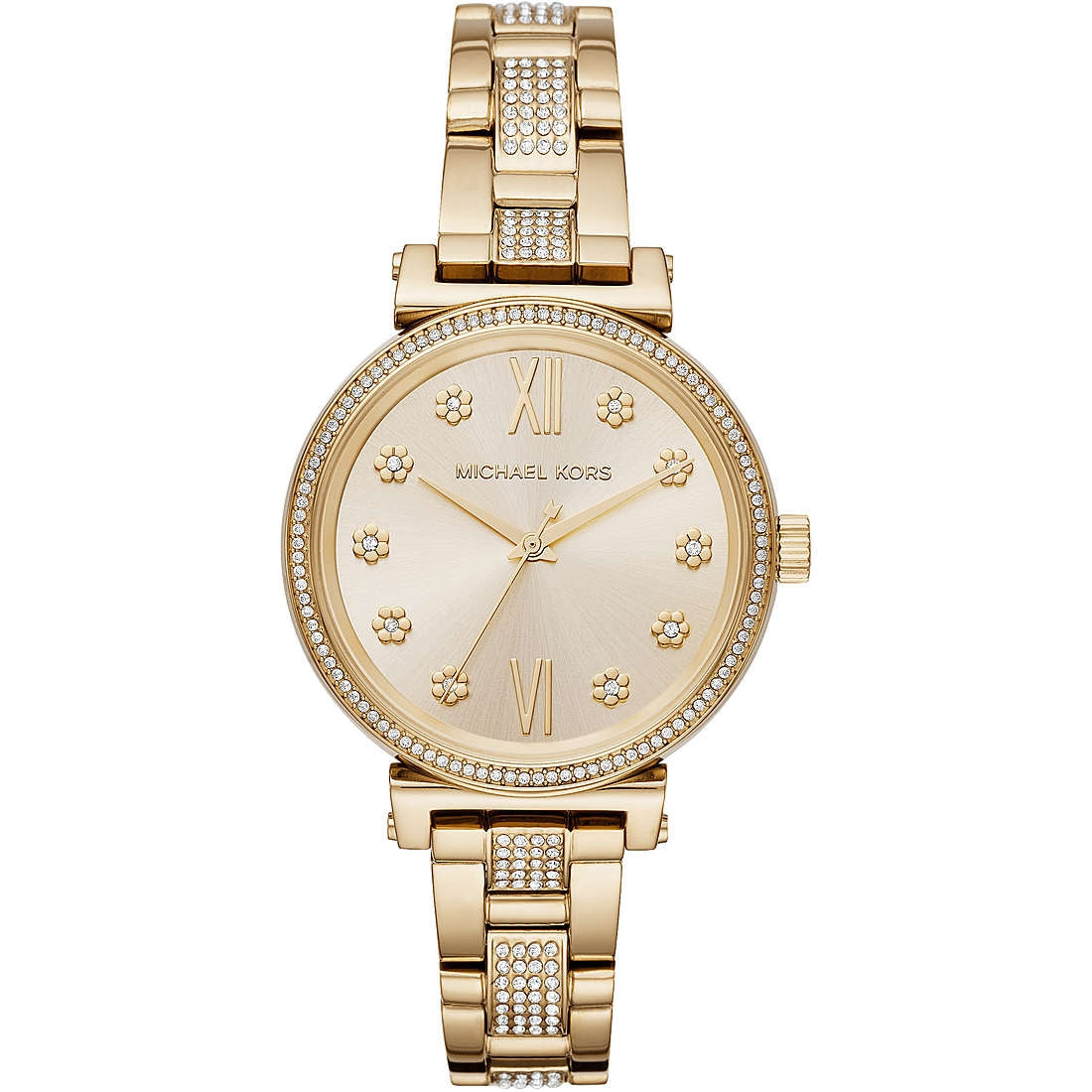 Orologio Donna Michael Kors Acciaio Dorato Fiori Solo Tempo Zirconi MK3881