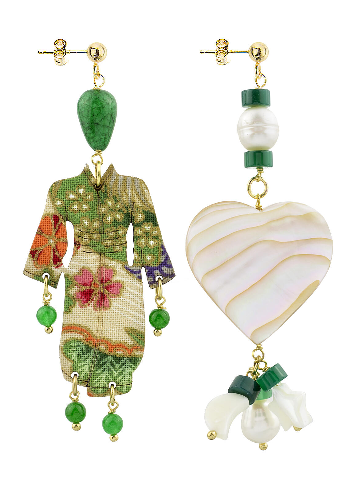 Orecchini Donna Lebole Tessuto Verde Legno Icon Kimono Cuore Madreperla IC/01 VERDE
