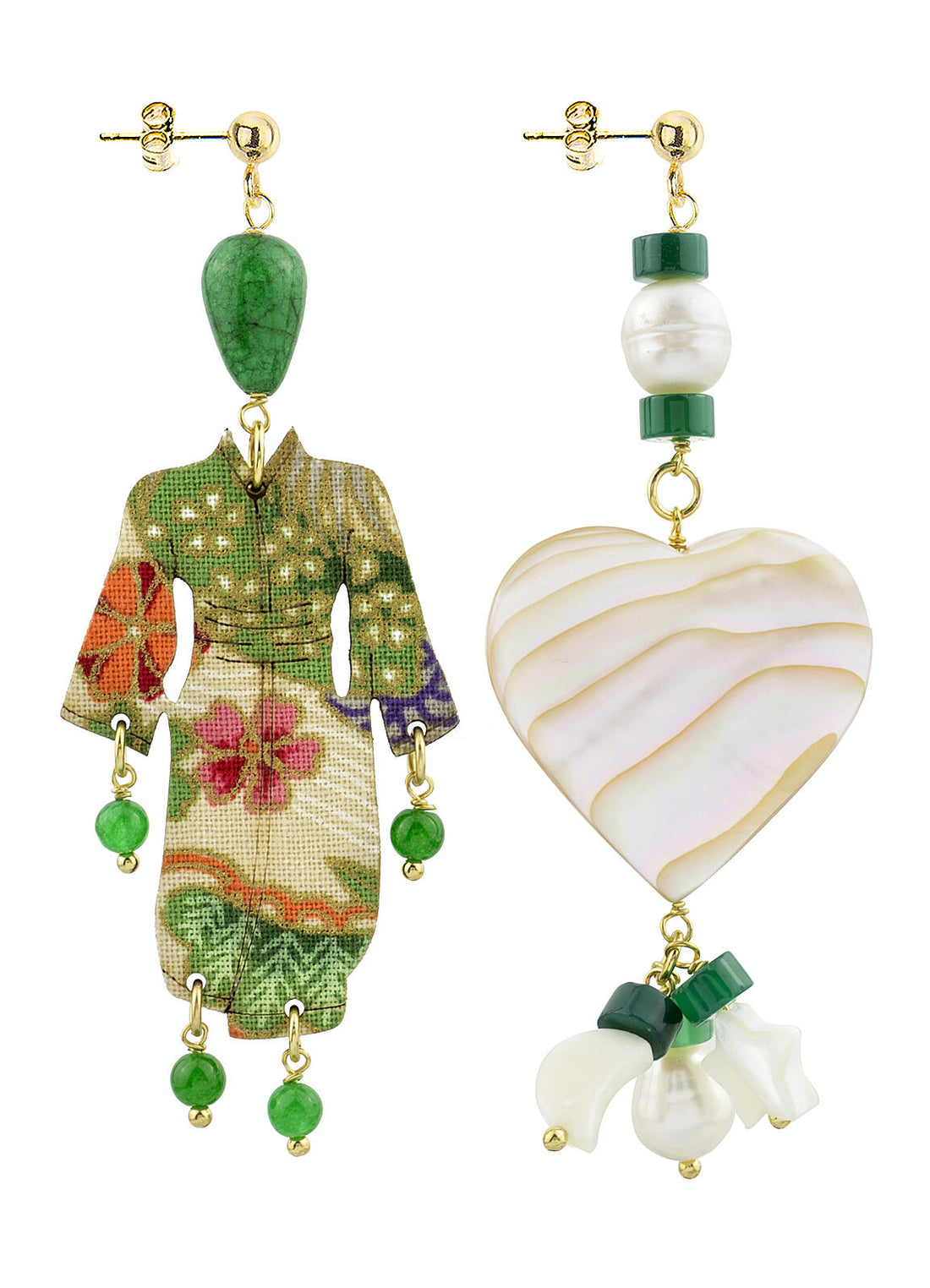 Orecchini Donna Lebole Tessuto Verde Legno Icon Kimono Cuore Madreperla IC/01 VERDE