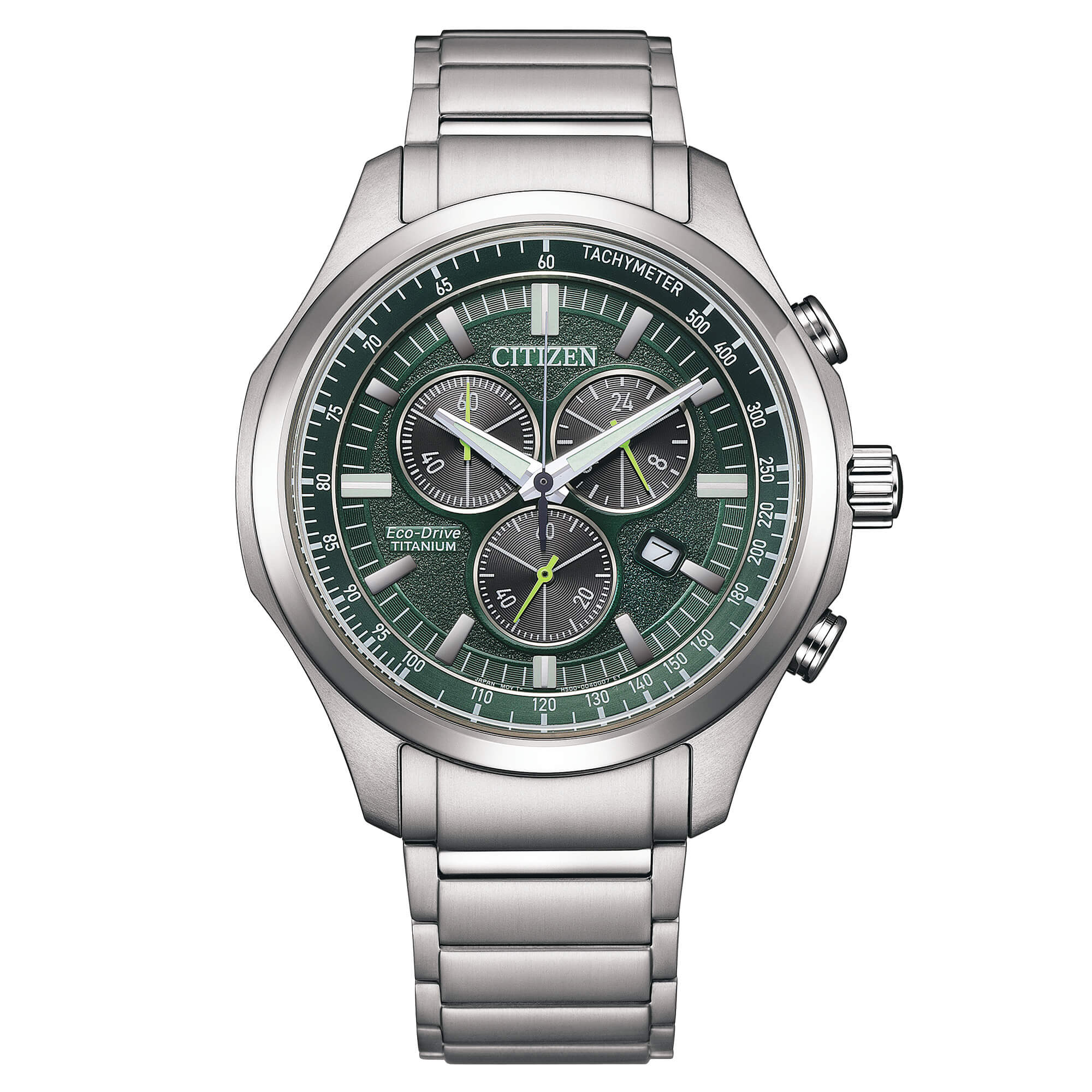 Orologio Uomo Citizen Titanio Eco-Drive Quarzo Cronografo Data Verde AT2530-85X