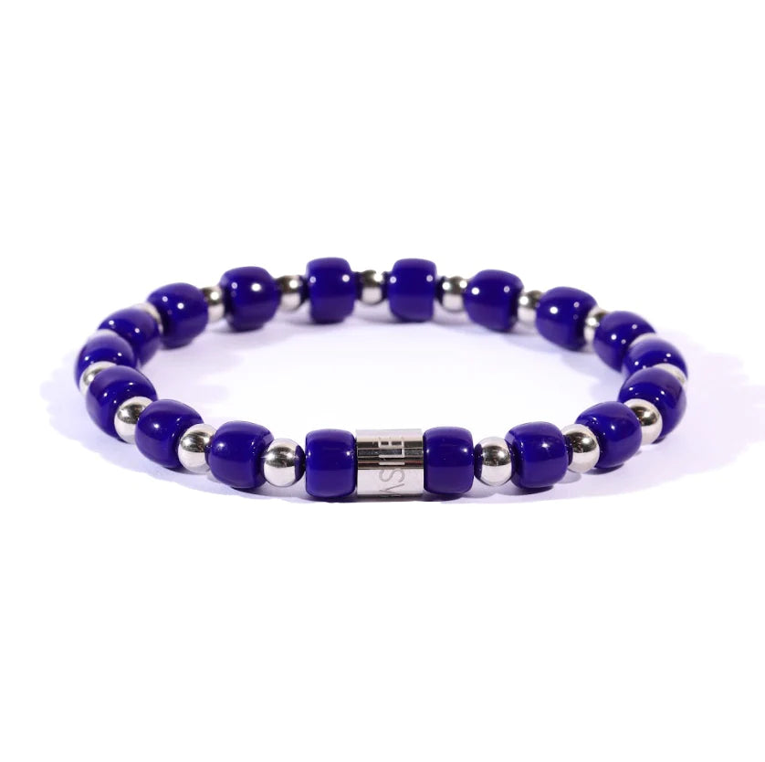 Bracciale Uomo Ivan Basile Elastico Acciaio Pietra Ceramica Blu Cobalto LV_19-L