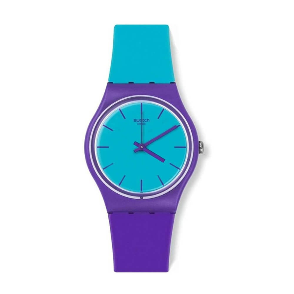 Orologio da donna solo tempo  Bicolore Viola-Azzurro Numeri  Quarzo Swatch GV128