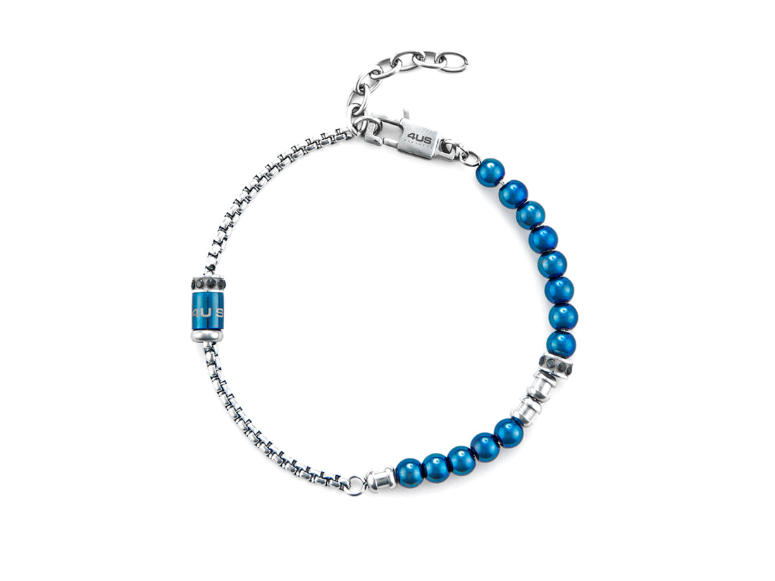 Bracciale Uomo 4US Cesare Paciotti Acciaio Barilotti e biglie Blu 4UBR5973