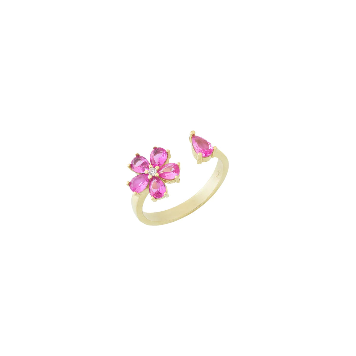 Anello Donna Laura P. Argento Dorato 925 Fiore Zirconi Fuxia Bianchi AN0099GF