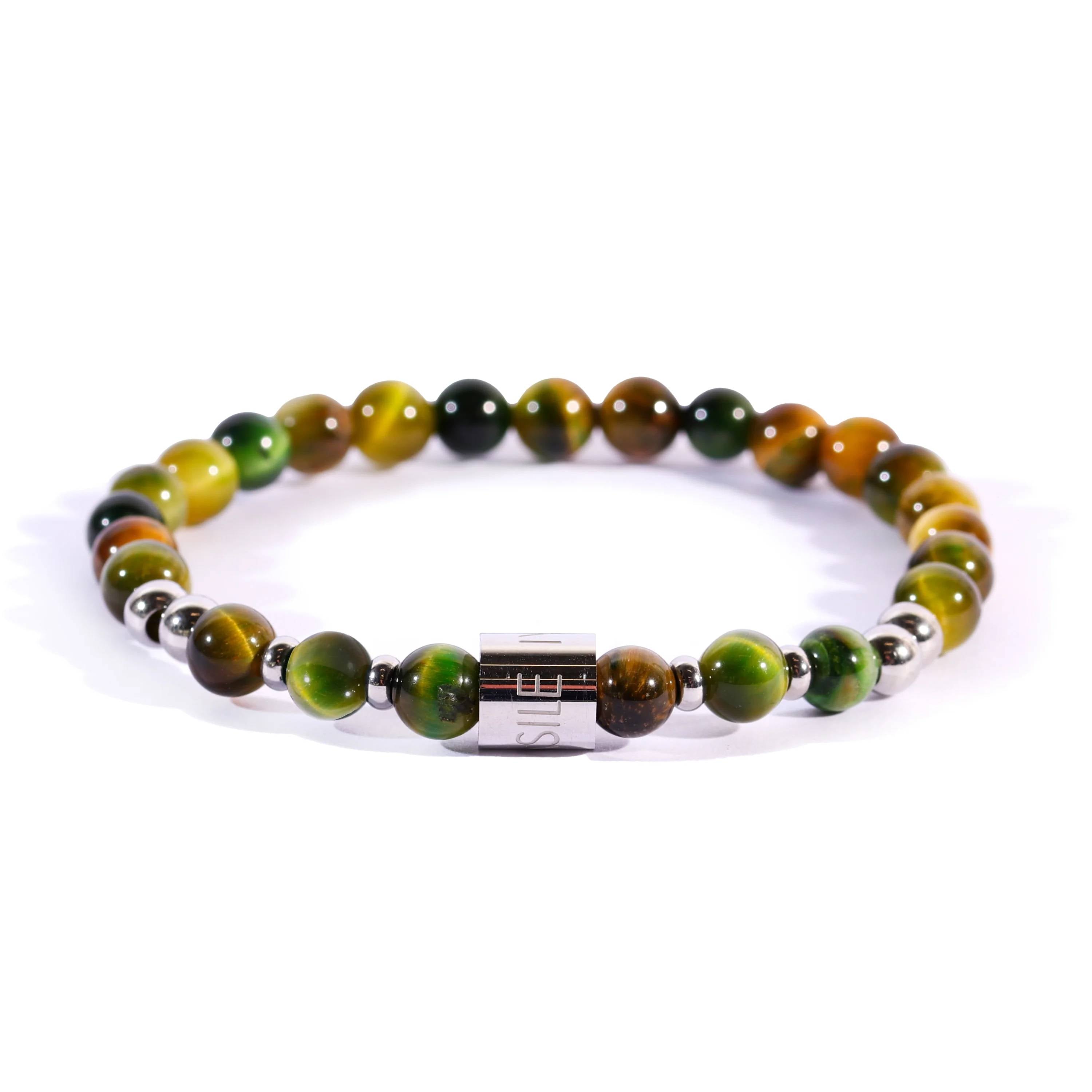 Bracciale Uomo Ivan Basile Elastico Pietra Occhio Di Tigre Sfumato Verde BE609NA-M